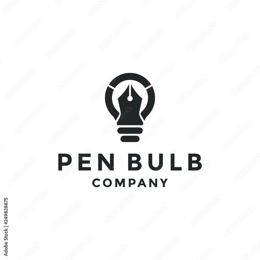 A pen logo design template. Awesome a pen with lightbulb logo. A pen with lightbulb lineart logotype. A pen logo design template. Awesome a pen with lightbulb logo. A pen with lightbulb lineart logotype.