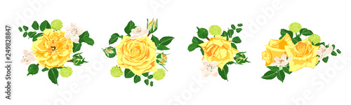 Floral Wedding Set. Vector Roses Bouquet.