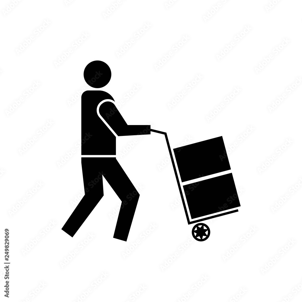 The worker icon is pushing the trolley. simple and trendy flat style isolated on white background - vector The worker icon is pushing the trolley. simple and trendy flat style isolated on white background - vector
