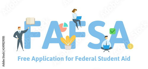 FAFSA, Free Application for Federal Student Aid. Concept with keywords, letters and icons. Colored flat vector illustration. Isolated on white background. photo