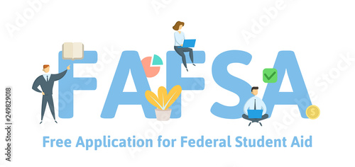 FAFSA, Free Application for Federal Student Aid. Concept with keywords, letters and icons. Colored flat vector illustration. Isolated on white background.