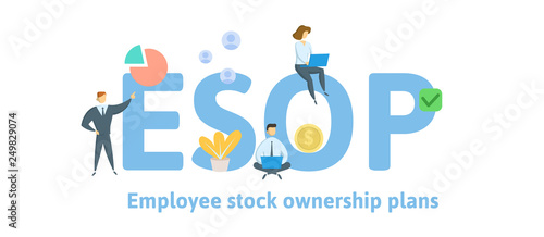 ESOP, Employee Stock Ownership Plan. Concept with keywords, letters and icons. Colored flat vector illustration. Isolated on white background. photo