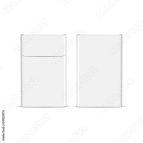Flip-top cigarette pack mockup isolated on white background - front and back view. Vector illustration