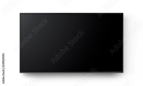 Wide television screen on wall mockup isolated on white background. Vector illustration