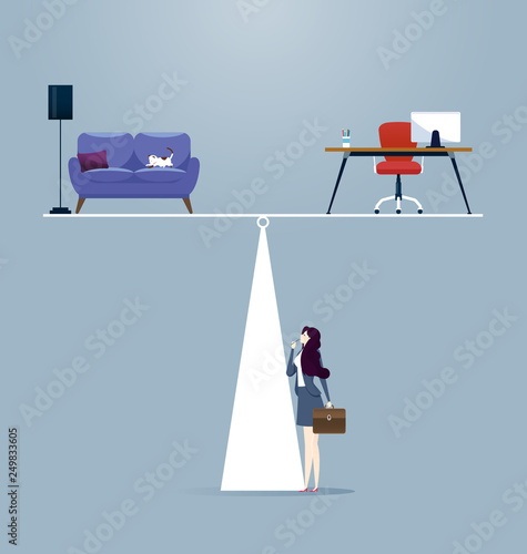 Businesswoman balancing between work and life in business concept