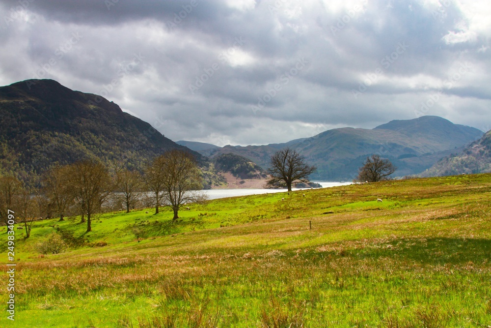 View from Aira Force path across to Ullswater lake, Lke District UK