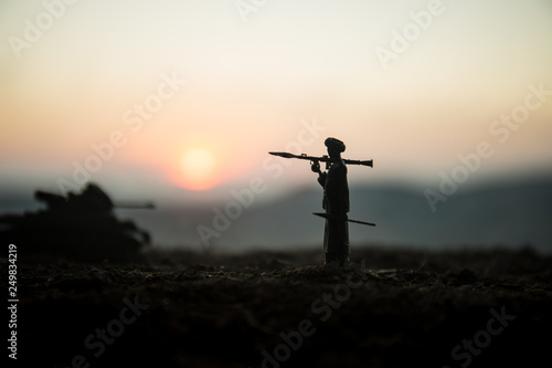Photos Military soldier silhouette with bazooka