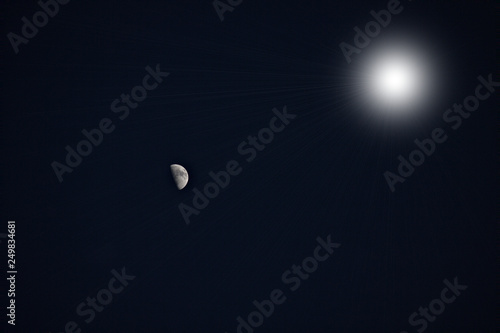 moon and sun,sky, night, dark, lunar, space,black, light, sun, planet,bright,  © Daniele