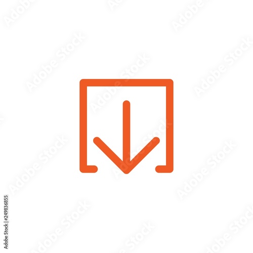 red thin arrow down icon. flat download sign isolated on white. point