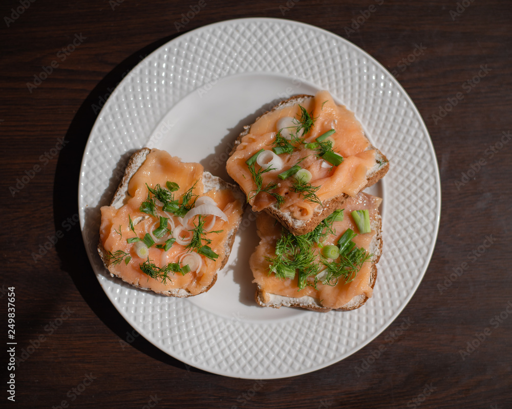 Toast with salmon and cream cheese Toast with salmon and cream cheese