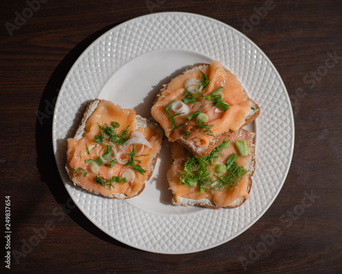 Toast with salmon and cream cheese