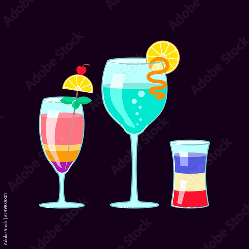 Set of exotic alcoholic cocktails