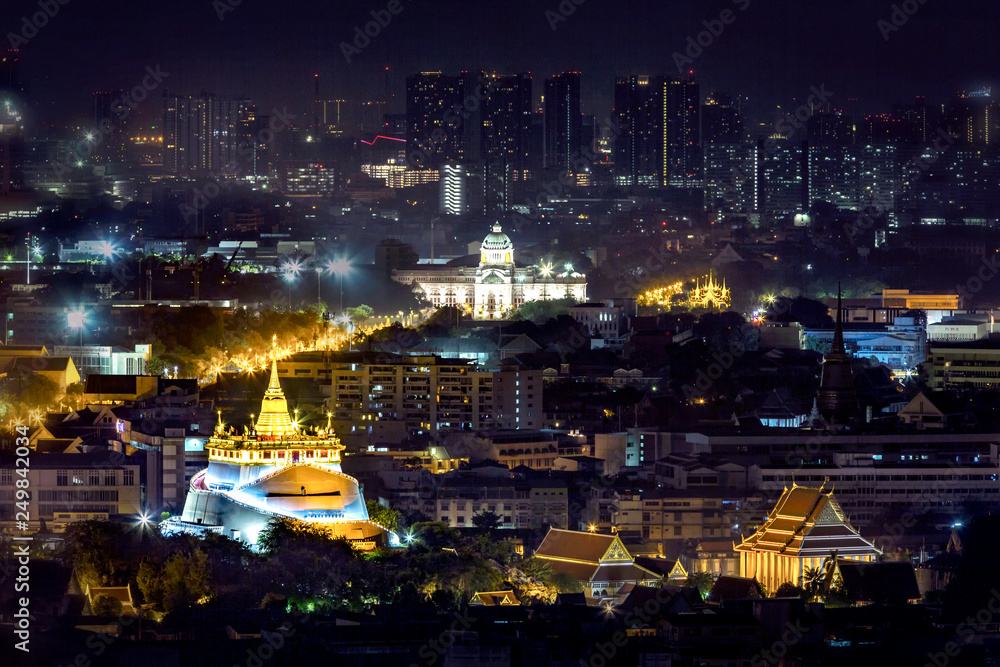 City scape, The Ananta Samakhom Throne Hall (White house) and Golden Mountain of Bangkok. Wat Saket Ratcha Wora Maha Wihan popular tourist attraction Landmarks of Bangkok. Thailand. 26 January 2019.