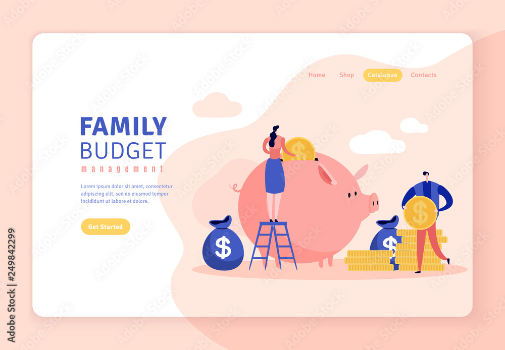 Flat illustration of family budget with piggy bank Flat illustration of family budget with piggy bank