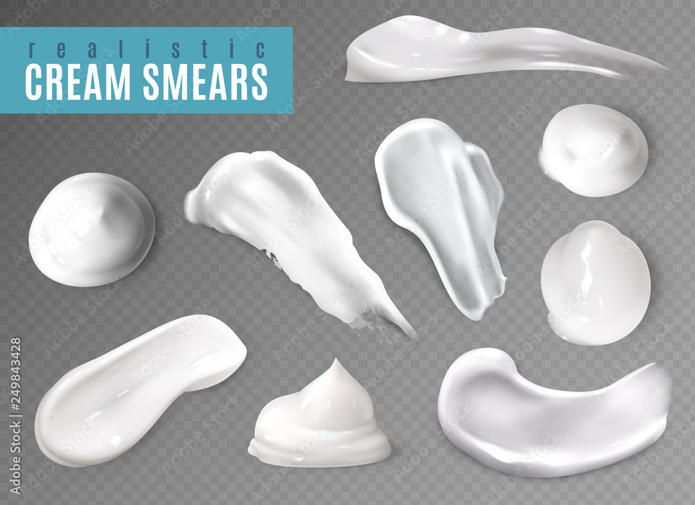 White cream smears. Realistic creams drop splashes skincare fresh moisturizing product lotion smear skin gel vector set White cream smears. Realistic creams drop splashes skincare fresh moisturizing product lotion smear skin gel vector set