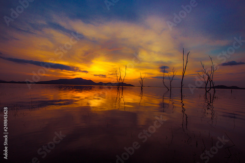 An abstract background of colorful  evening sky on the lake  beautiful in nature  with an artistic beauty.