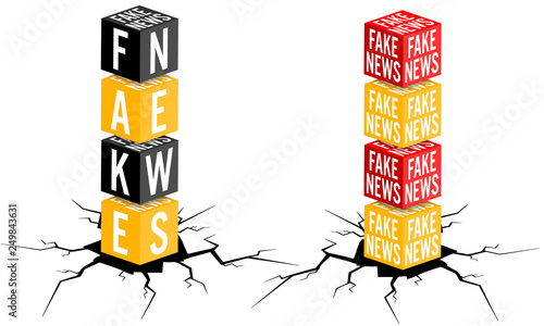 Two vector objects wtih topic of fake news