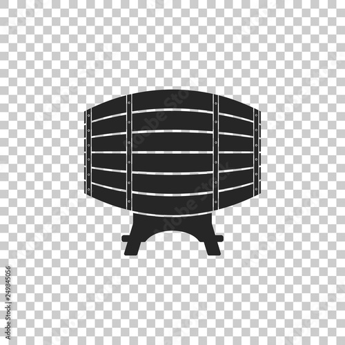 Wooden barrel on rack icon isolated on transparent background. Flat design. Vector Illustration