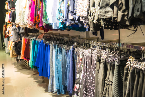 Women's clothing in the store. colorful women's clothing.
