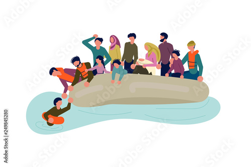 Migrant people in boat