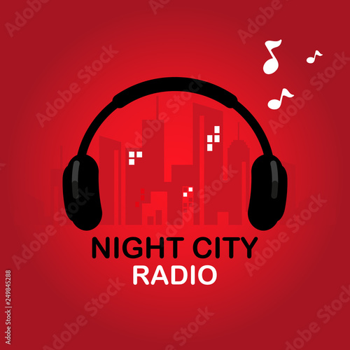 logo night city radio for online radio station, blog, website, streaming. vector illustration