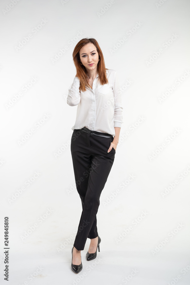 Portrait of beautiful brunette asian girl on white background Portrait of beautiful brunette asian girl on white background