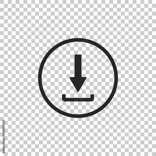 Download icon isolated on transparent background. Upload button. Load symbol. Arrow point to down. Flat design. Vector Illustration photo