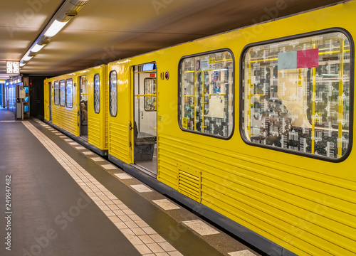 subway train rides the station, a large European city