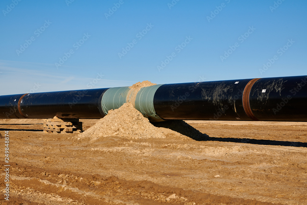 Construction site of the European natural gas pipeline EUGAL near Wrangelsburg (Germany) on 16.02.2019, this pipeline begins in Lubmin at the landing site of the Nord Stream 1 and 2 Pipline. Construction site of the European natural gas pipeline EUGAL near Wrangelsburg (Germany) on 16.02.2019, this pipeline begins in Lubmin at the landing site of the Nord Stream 1 and 2 Pipline.