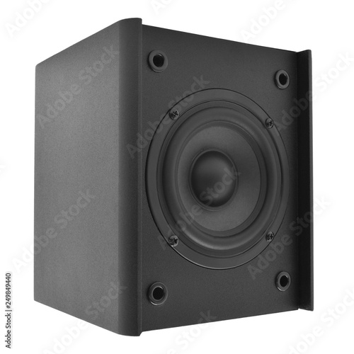 Audio speakers in wooden case. Isolated on white background.