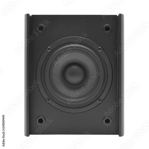 Audio speakers in wooden case. Isolated on white background.