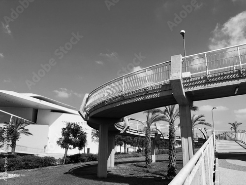 Circular pedestrian walkway to access a bridge in Rishon Le Zion, Israel