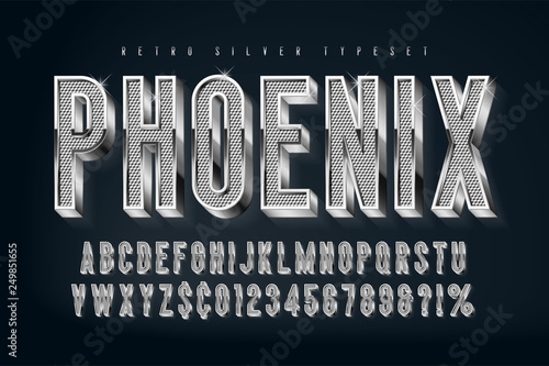 Silver 3d shining font, gold letters and numbers