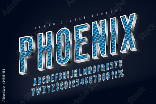 Silver 3d shining font, gold letters and numbers