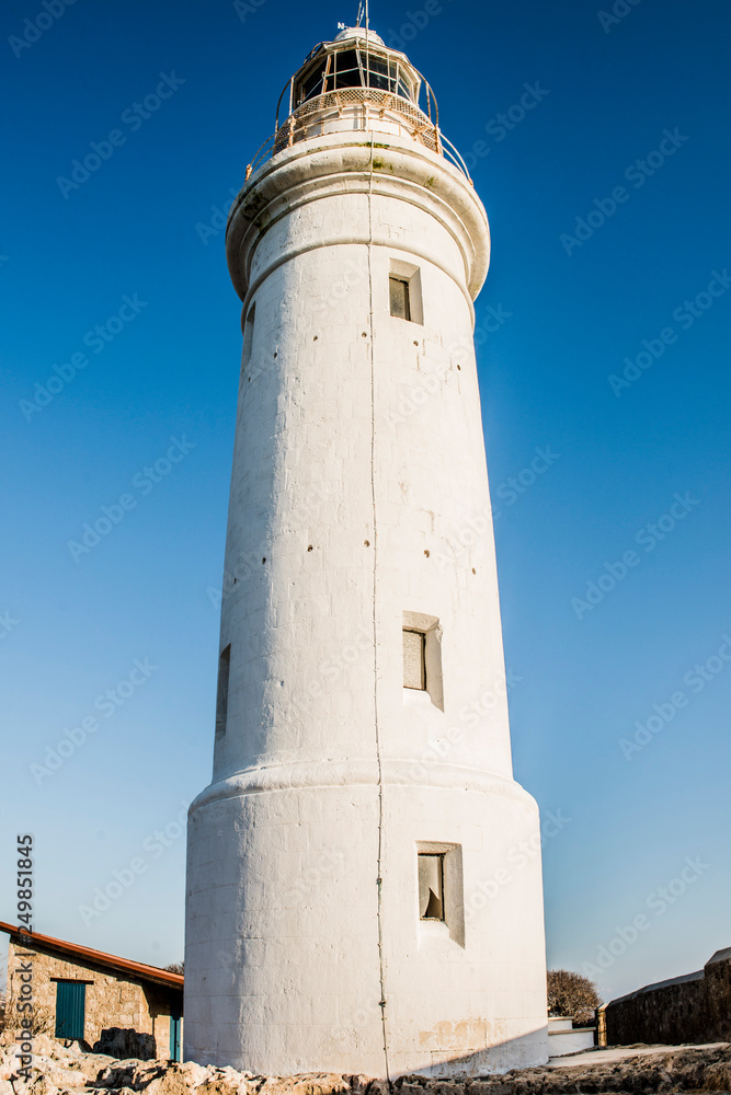 The huge white beacon in Cyprus in the museum under the open sky