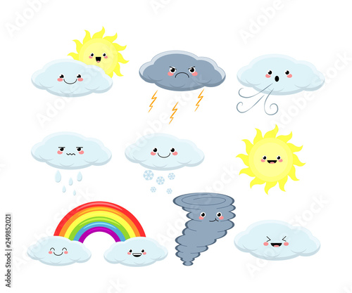 Kawaii set of different weather vector illustration