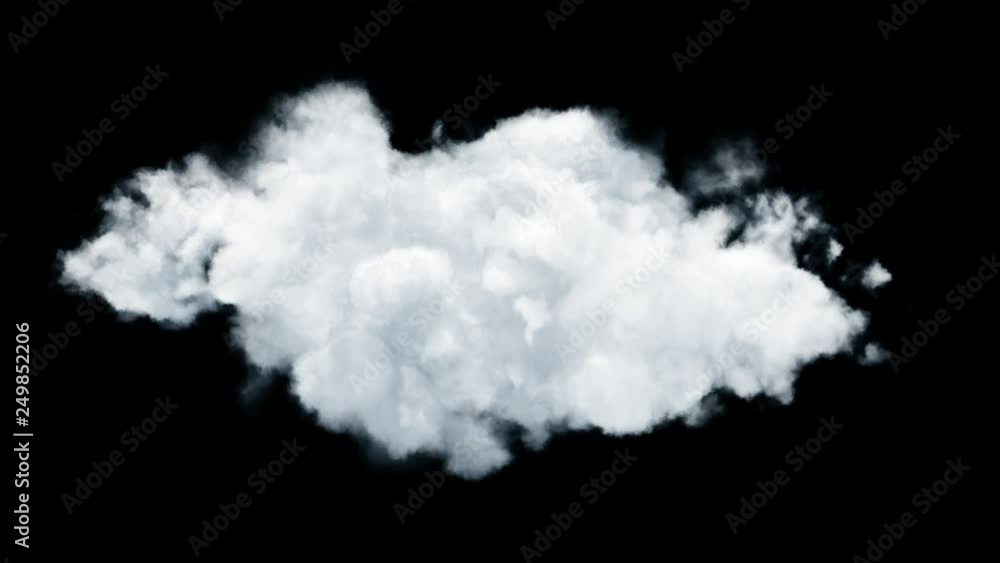 Isolated cloud on transparent background, seamless animation loop, ready of compositing