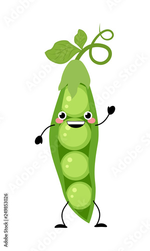 Kawaii cartoon peas vector illustration isolated on white