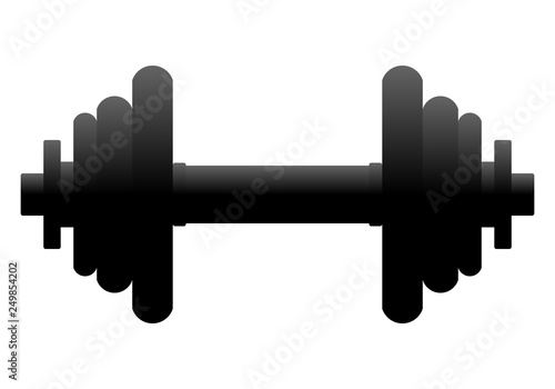 Weights symbol icon - black gradient realistic dumbbell silhouette, isolated - vector