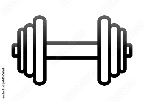 Weights symbol icon - black gradient realistic dumbbell outline, isolated - vector