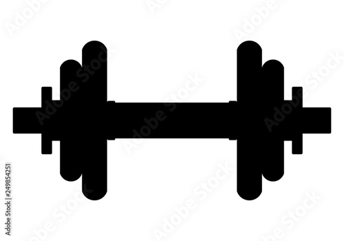 Weights symbol icon - black realistic dumbbell silhouette, isolated - vector