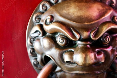 traditional chinese brass door handle in temple