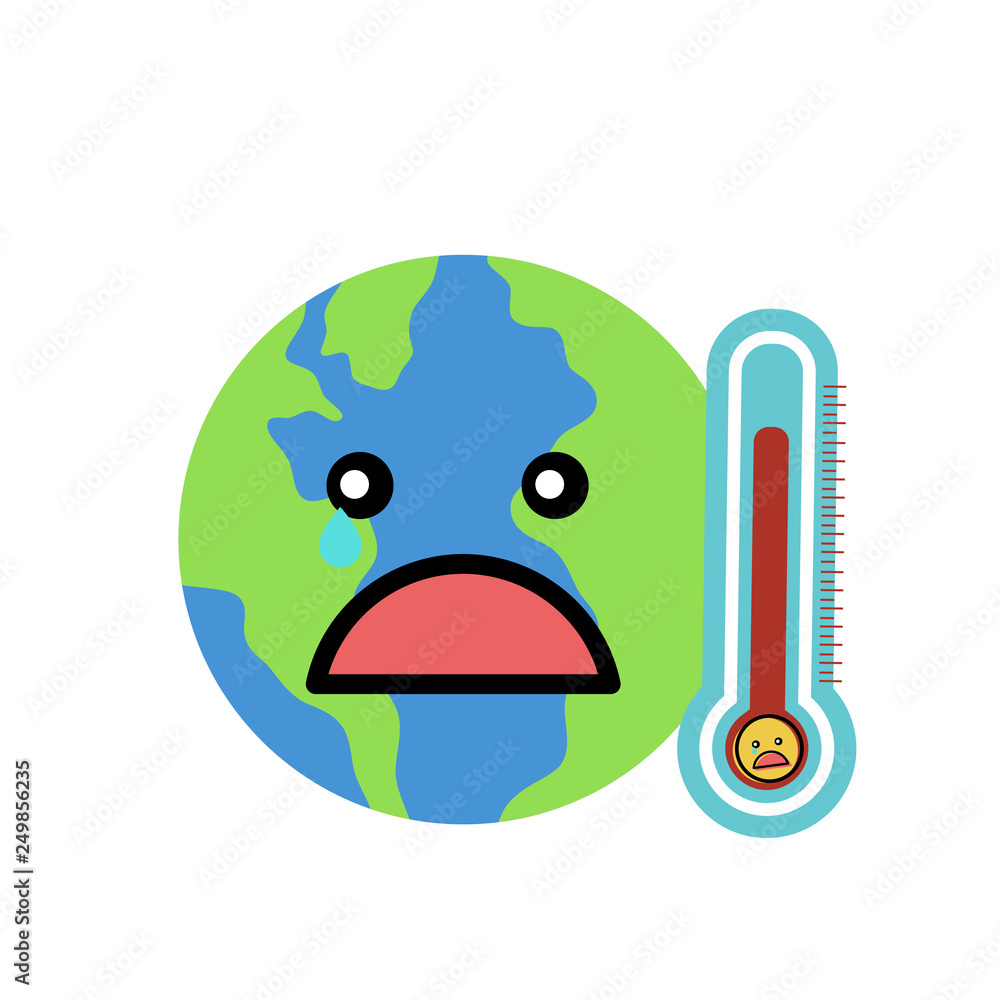 Obraz premium Global warming concept. Planet earth with thermometer icon vector illustration