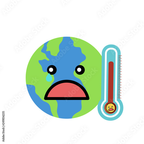 Global warming concept. Planet earth with thermometer icon vector illustration