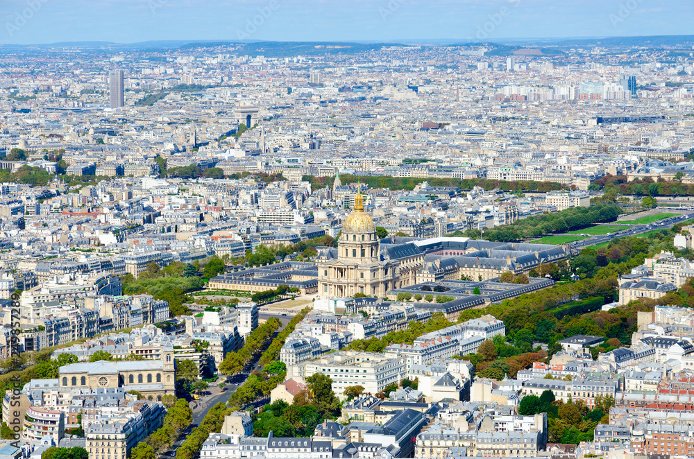 Scenic view from above on Cathedral of Les Invalides, Paris, France