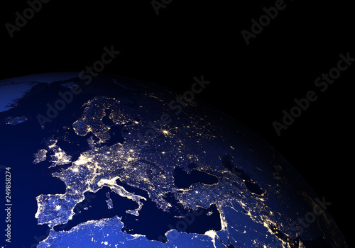 Fototapeta Naklejka Na Ścianę i Meble -  The Earth from space at night. Europe. Elements of this image furnished by NASA.