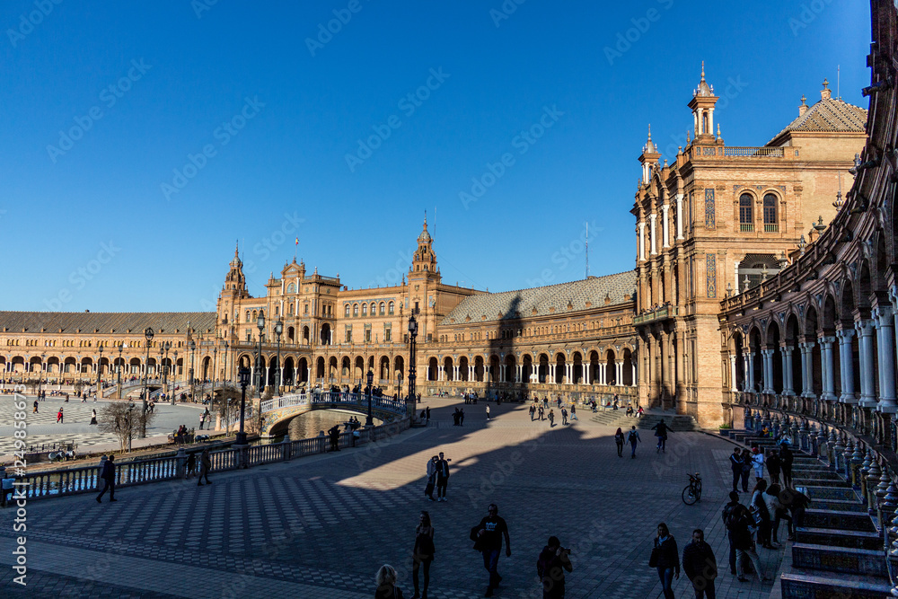 Plaza de Espana in Seville bathing in sunlight on a December afternoon
