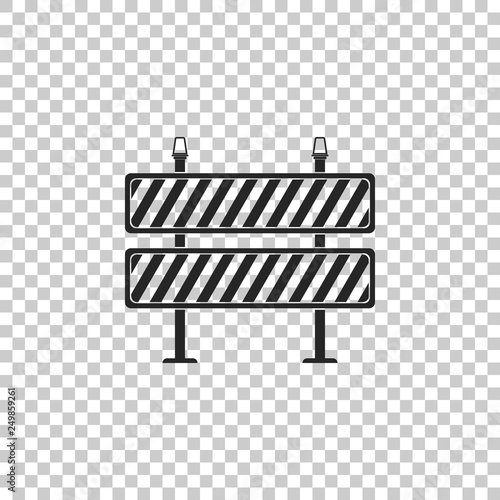Road barrier icon isolated on transparent background. Symbol of restricted area which are in under construction processes. Fence of building or repair works sign. Hurdle icon. Vector Illustration