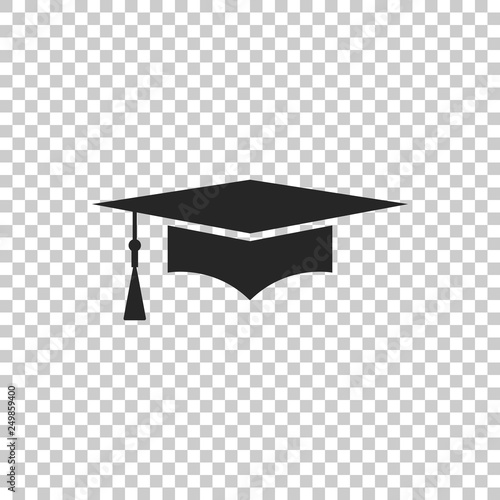 Graduation cap icon isolated on transparent background. Graduation hat with tassel icon. Flat design. Vector Illustration