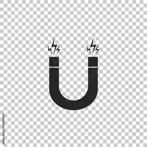 Magnet icon isolated on transparent background. Horseshoe magnet, magnetism, magnetize, attraction. Flat design. Vector Illustration